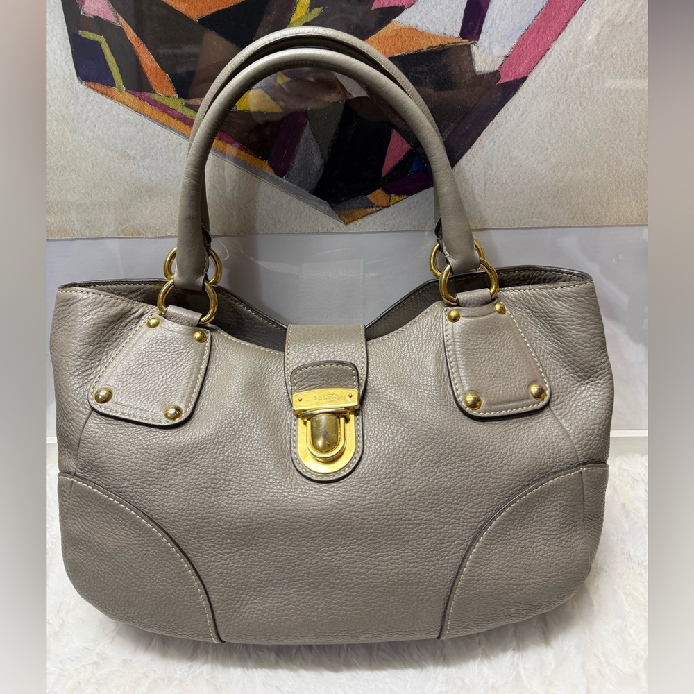 Prada Gray Leather Handbag